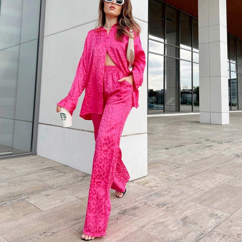 Women's Casual Leopard Polyester Printing Pants 2 Pieces Sets