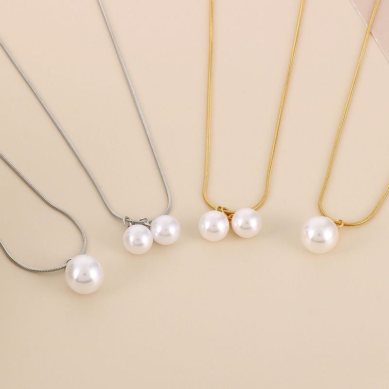 Stainless Steel 18K Gold Plated Lady Plating Pearl Pendant Necklace