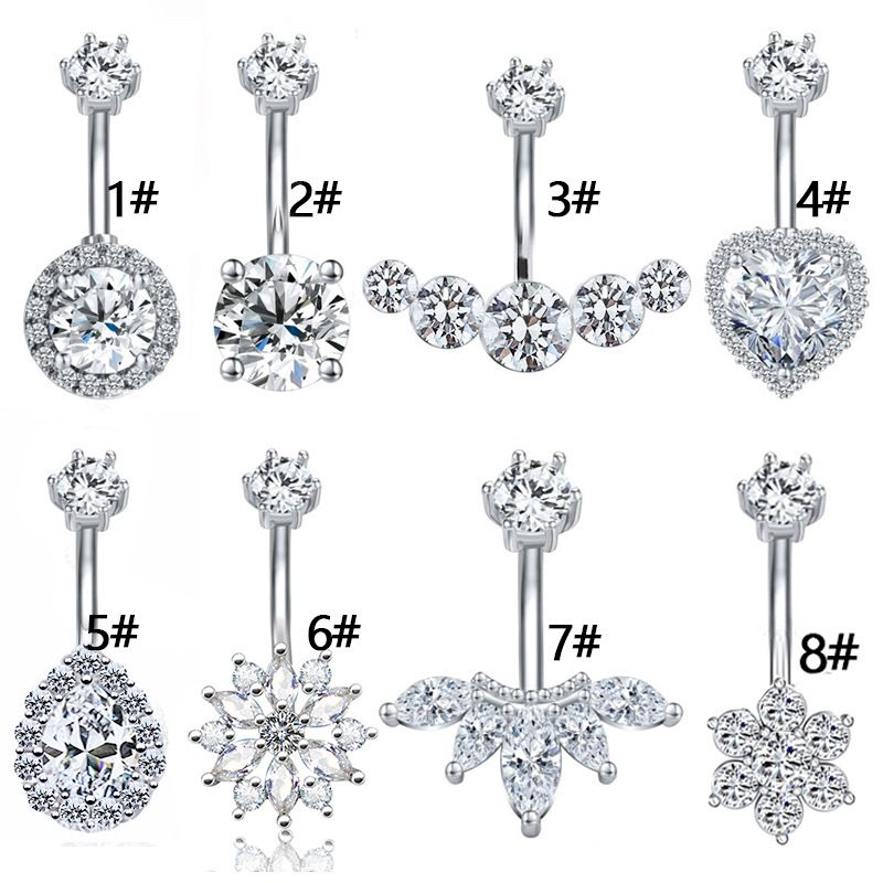 Elegant Luxurious Animal Snowflake Stainless Steel Copper Plating Hollow Out Inlay Zircon White Gold Plated Belly Ring