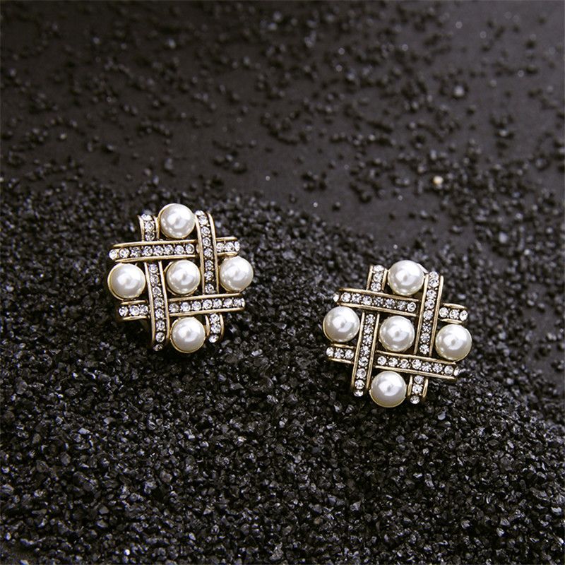 1 Paire Style Simple Carré Incruster Alliage Perle Zircon Plaqué Or Boucles D'oreilles