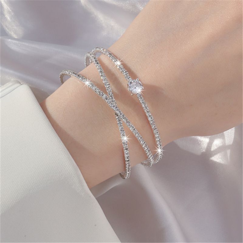 Streetwear Solid Color Rhinestone Inlay Women's Men's Bangle