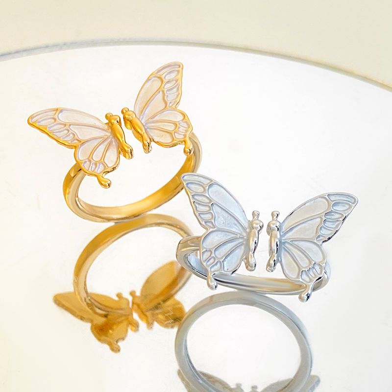 Elegant Süss Schmetterling Kupfer Emaille 14 Karat Vergoldet Versilbert Offener Ring