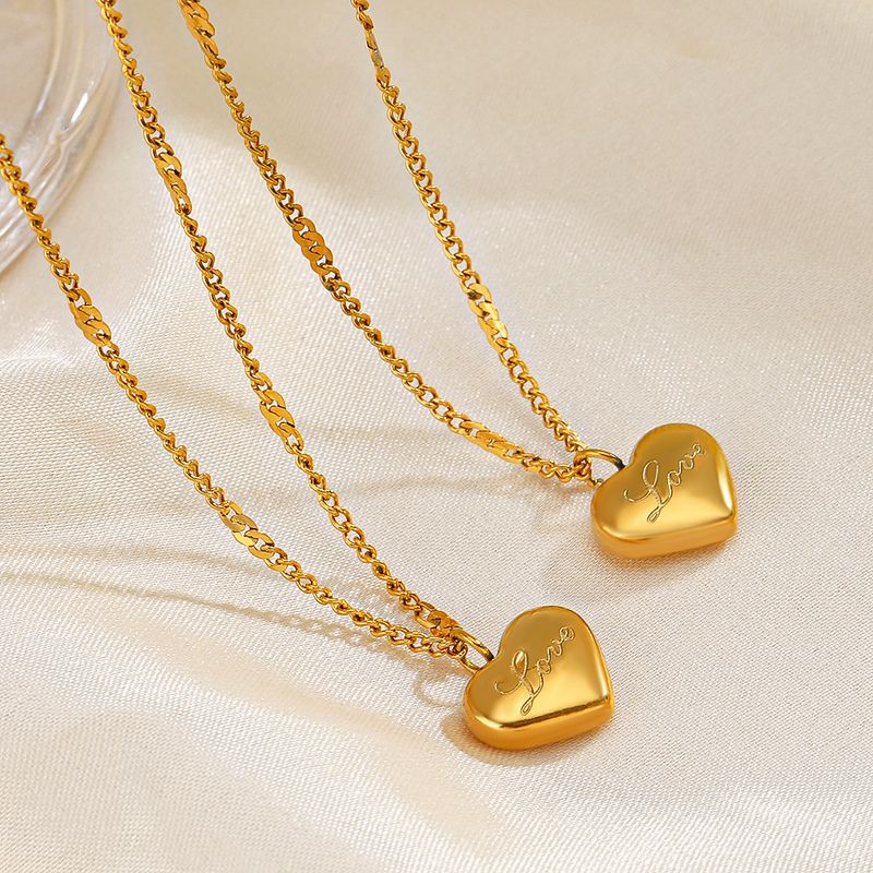 304 Stainless Steel 18K Gold Plated IG Style Plating Heart Shape Necklace