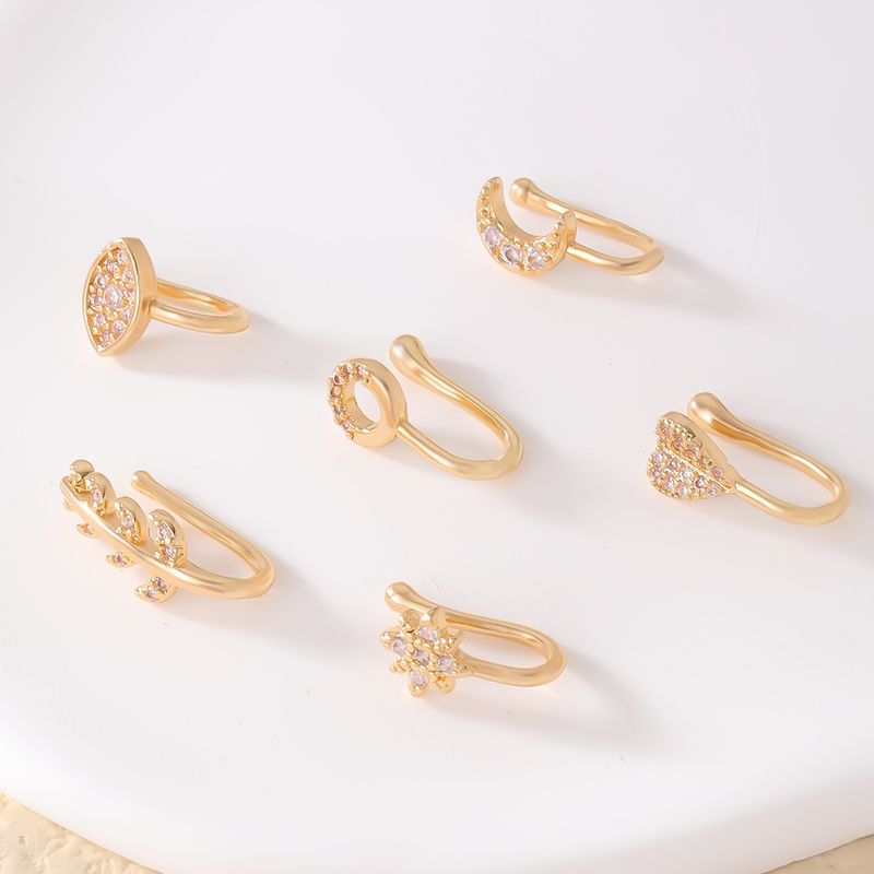 1 Piece Nose Rings & Studs Simple Style Solid Color Copper Inlay Zircon K Gold Plated