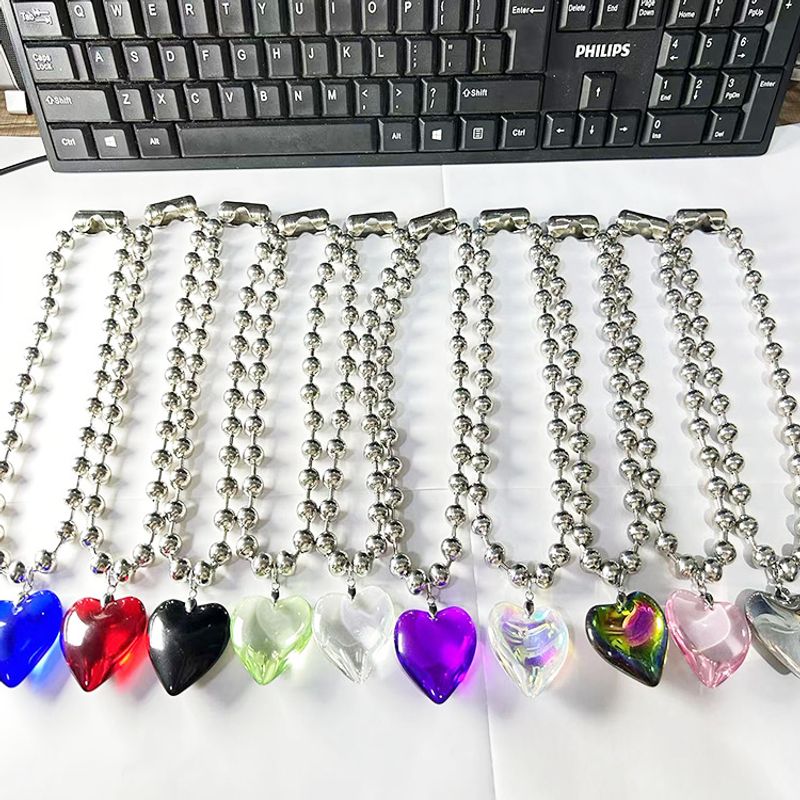 Simple Style Heart Shape Artificial Crystal Tassel Stoving Varnish Women's Pendant Necklace