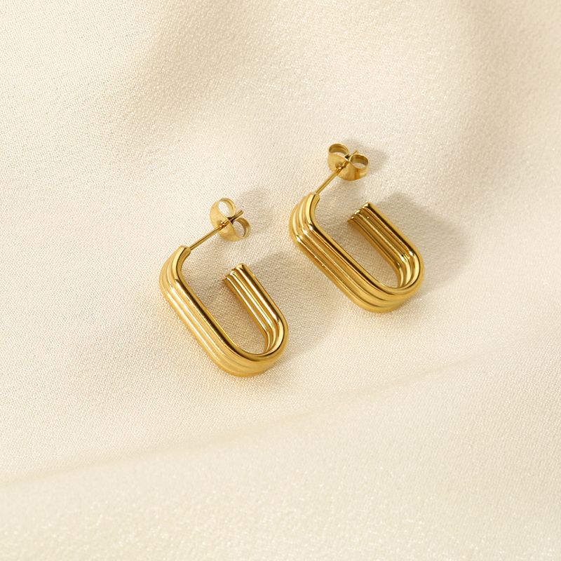 1 Pair Classic Style Solid Color Asymmetrical Plating 201 Stainless Steel 18K Gold Plated Drop Earrings