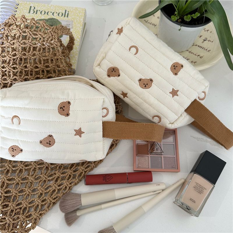 Women's Cotton Bear Cute Square Zipper Cosmetic Bag