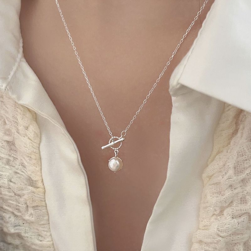 Simple Style Korean Style Geometric Sterling Silver Pearl Pendant Necklace In Bulk
