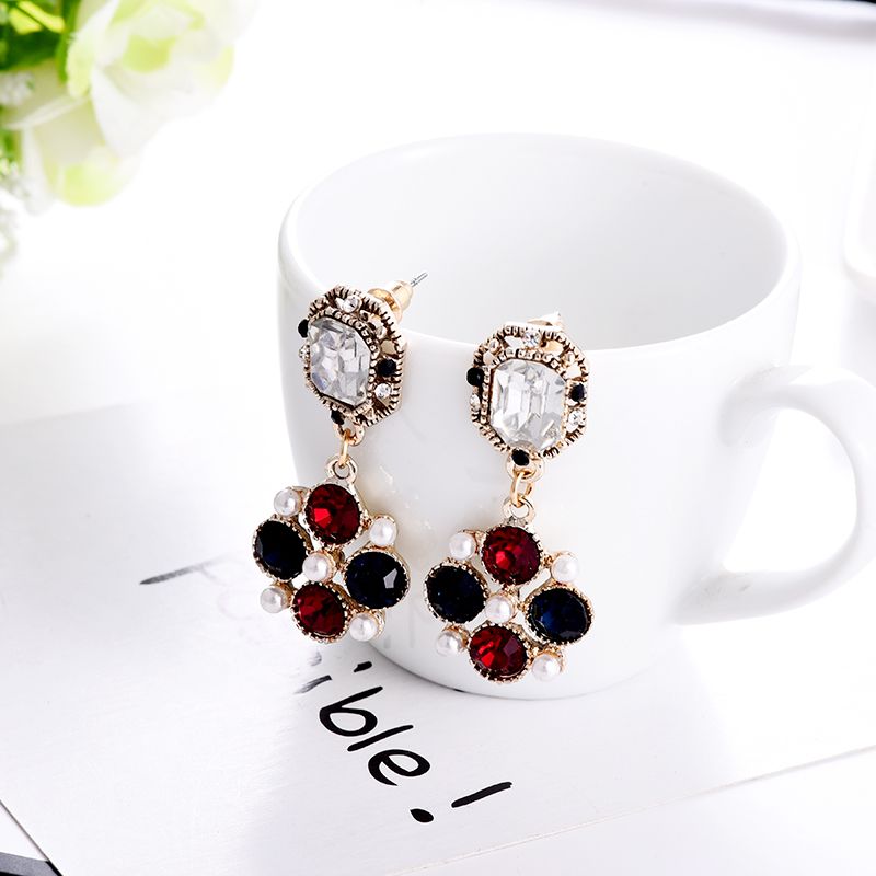Wholesale Jewelry Simple Style Round Alloy Zircon Gold Plated Plating Inlay Drop Earrings