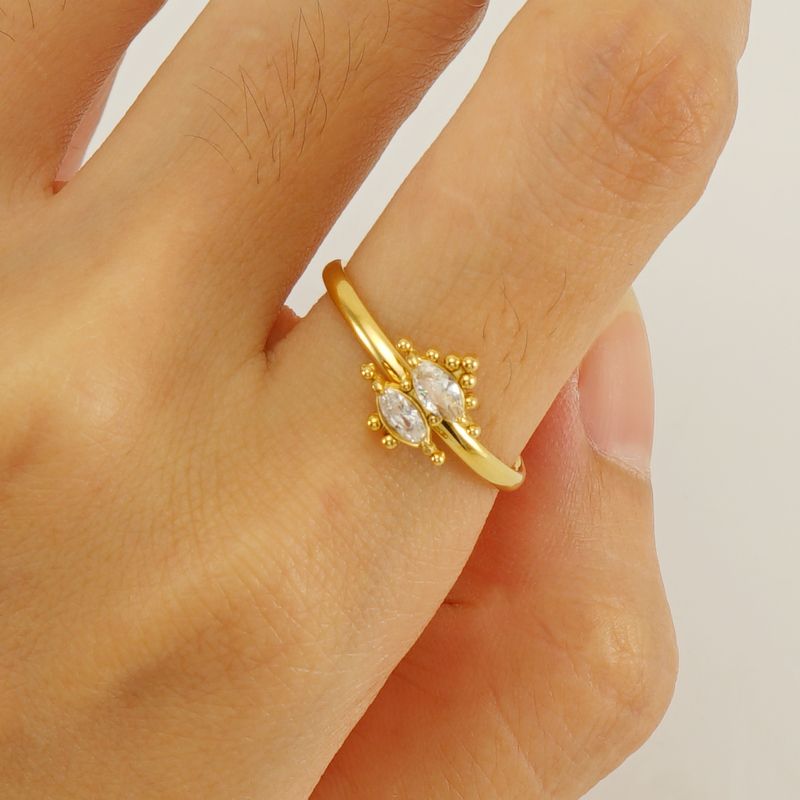 Stainless Steel 18K Gold Plated Elegant Simple Style Plating Inlay Geometric Rhinestones Open Rings