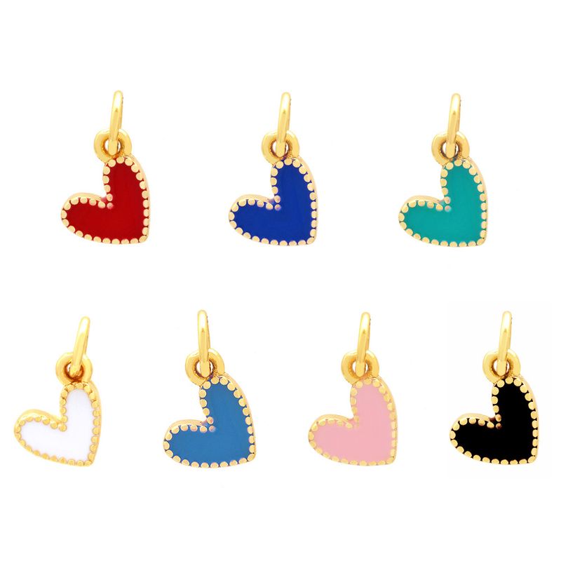 Romantic Sweet Heart Shape Copper Enamel Plating 18k Gold Plated Charms