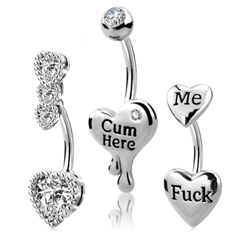 Exaggerated Punk Heart Shape Stainless Steel Copper Plating Inlay Zircon White Gold Plated Belly Ring