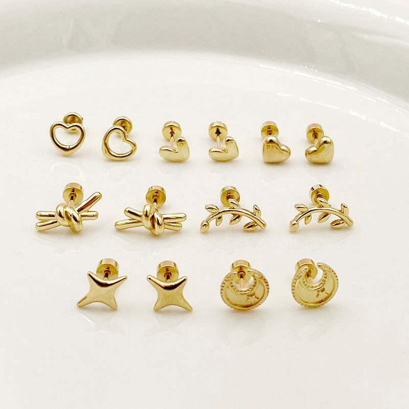 1 Pair Basic Simple Style Star Moon Heart Shape Plating 304 Stainless Steel 14K Gold Plated Ear Studs