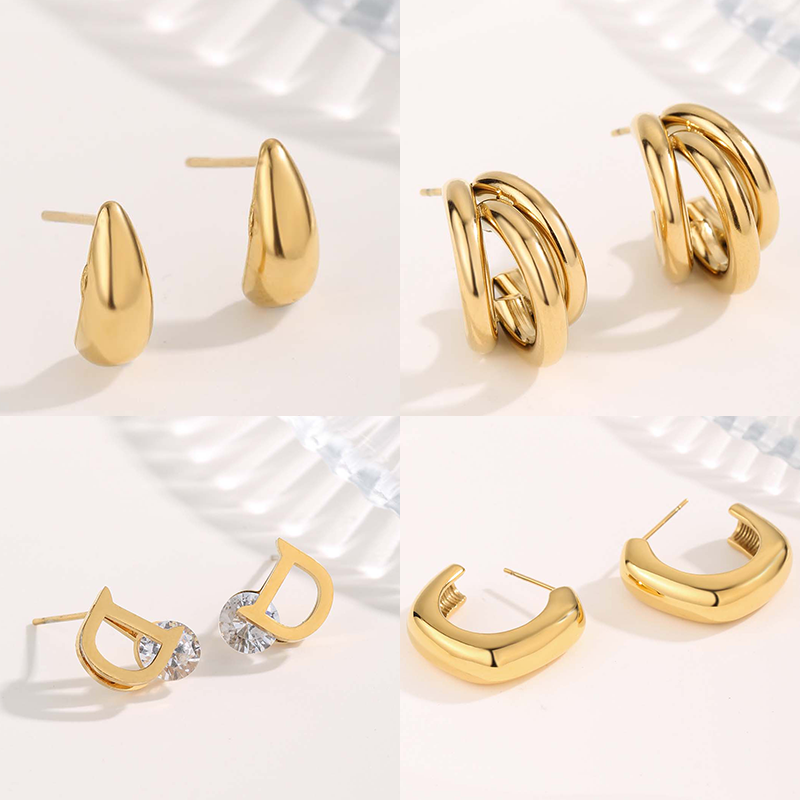 1 Pair Streetwear Irregular Square Water Droplets Plating Titanium Steel Gold Plated Ear Studs