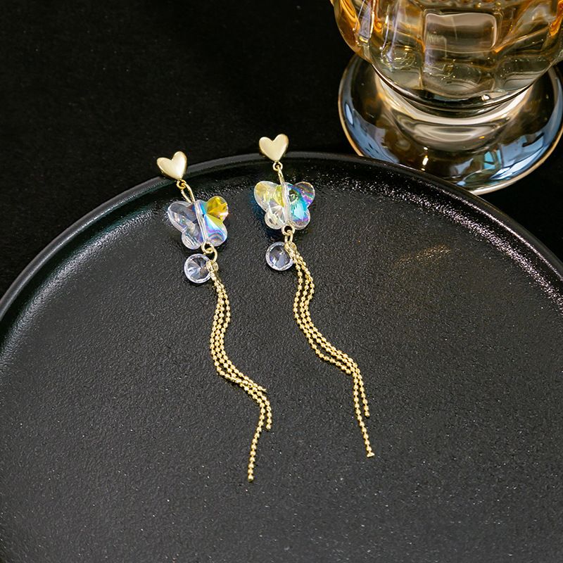 1 Pair Modern Style Sweet Flower Butterfly Inlay Alloy Opal Drop Earrings