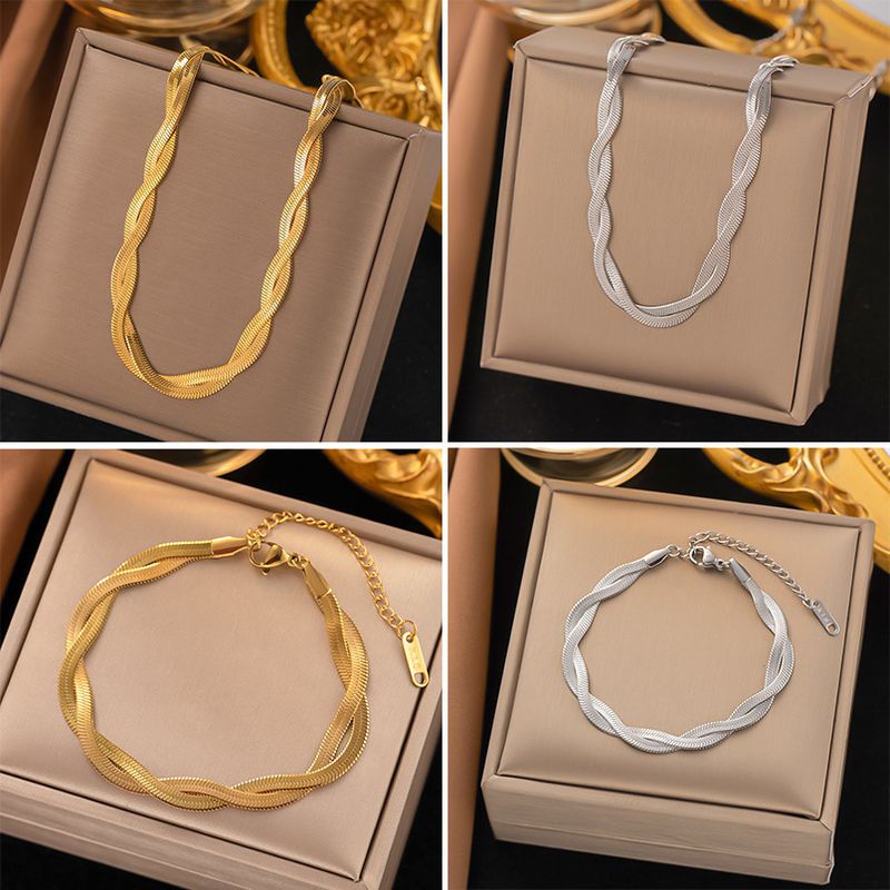 304 Stainless Steel 18K Gold Plated Streetwear Plating Chain Solid Color Bracelets Necklace