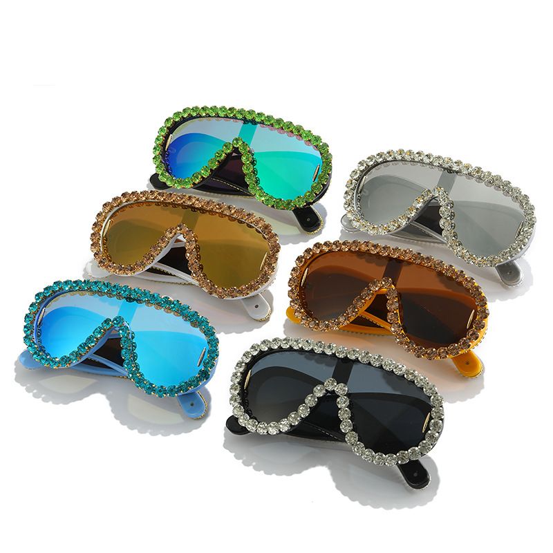 Hip Hop Einfarbig Pc Speziell Geformter Spiegel Eingelegter Zirkon Vollbild Sonnenbrille Der Frauen