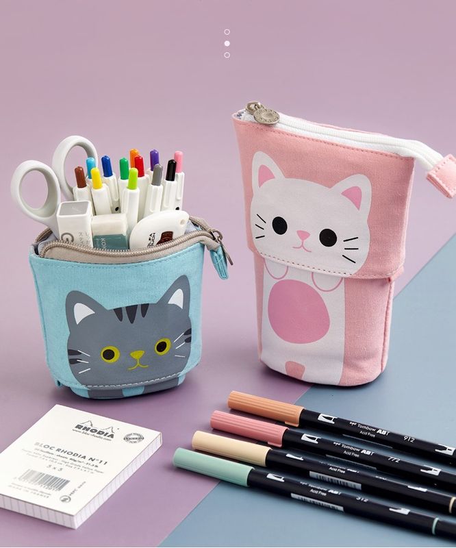 Best-selling Canvas Retractable Cartoon Large-capacity Storage Pencil Case