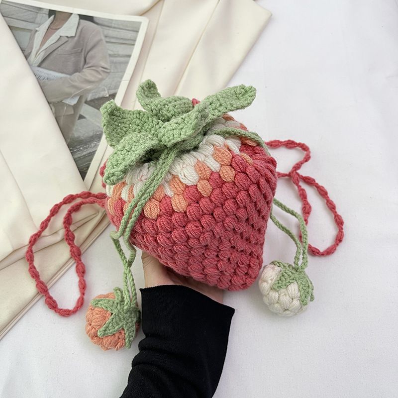 Women's Small Polyester Fruit Strawberry Cute Round String Crossbody Bag
