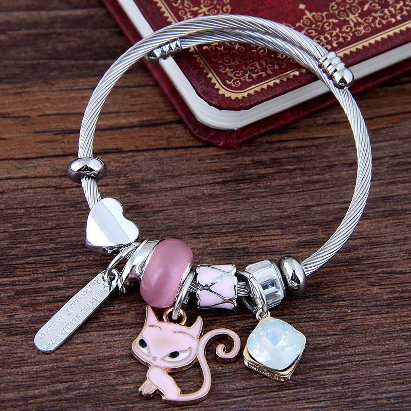 Joyería Al Por Mayor Elegante Señora Forma De Corazón Gato Aleación Pulsera