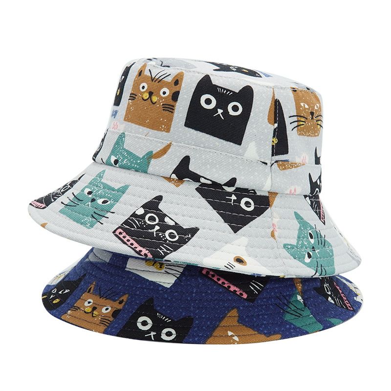 Unisex Basic Katze Flache Traufen Bucket Hat