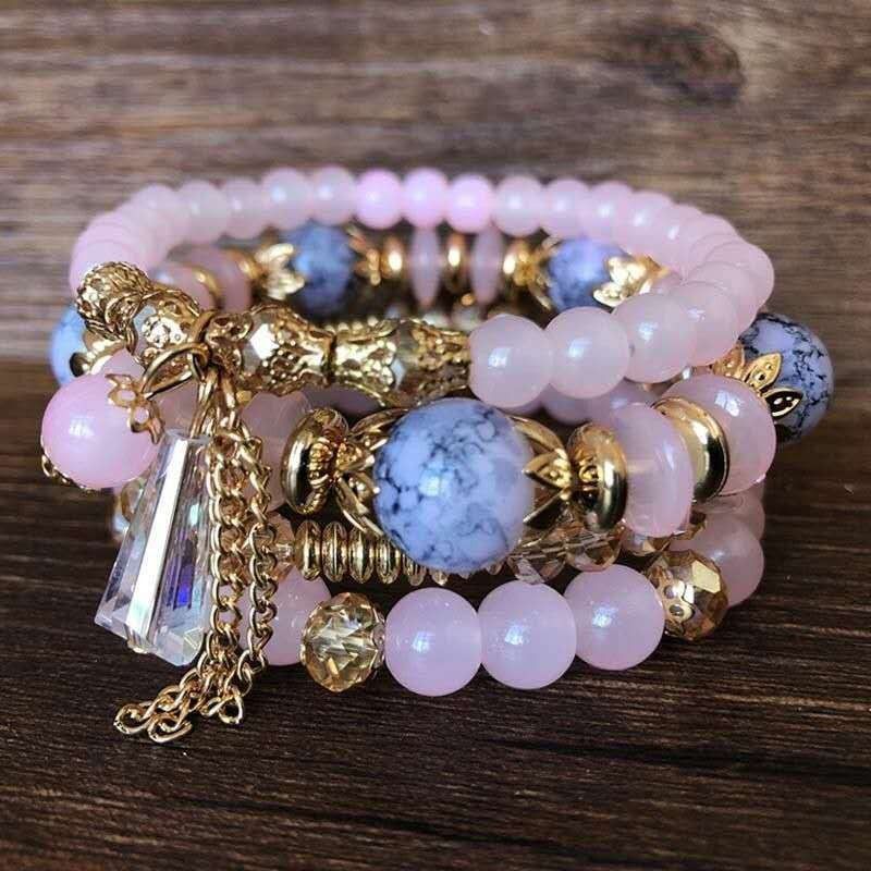 Wholesale Jewelry Ethnic Style Bohemian Streetwear Round Artificial Crystal Plastic Resin Plating Bracelets