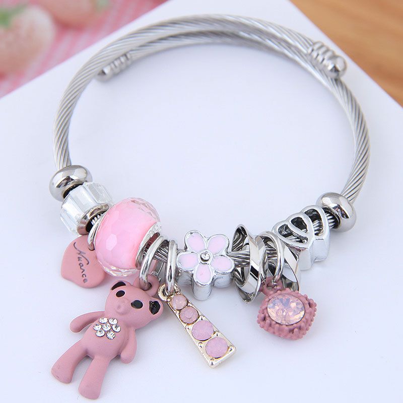 ¡venta Directa De Fábrica! Pulsera Transfronteriza Europea Y Americana, Pulsera Femenina Diy De Dibujos Animados De , Colgante De Oso De Amor, Pulsera De Cuentas