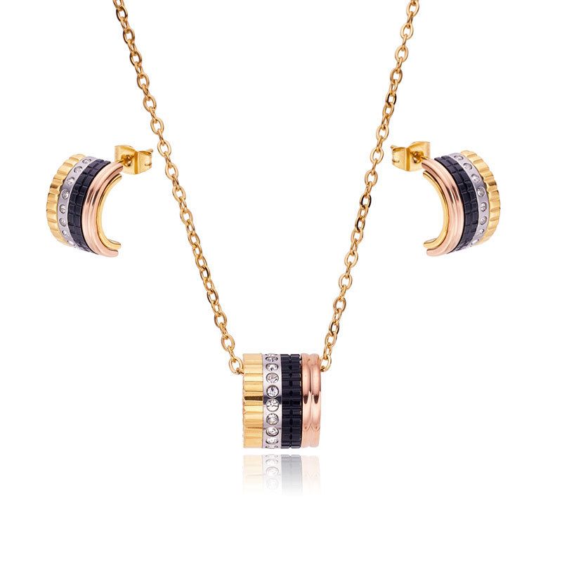 Großhandel Schmuck Einfacher Stil Herzform Metall Strasssteine Überzug Ohrringe Halskette
