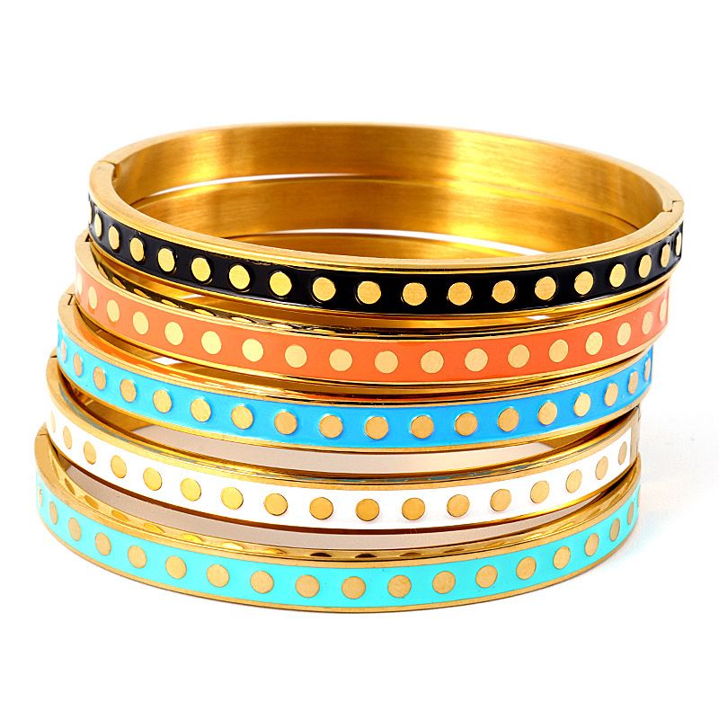 Streetwear Round Dots Stainless Steel Bangle In Bulk