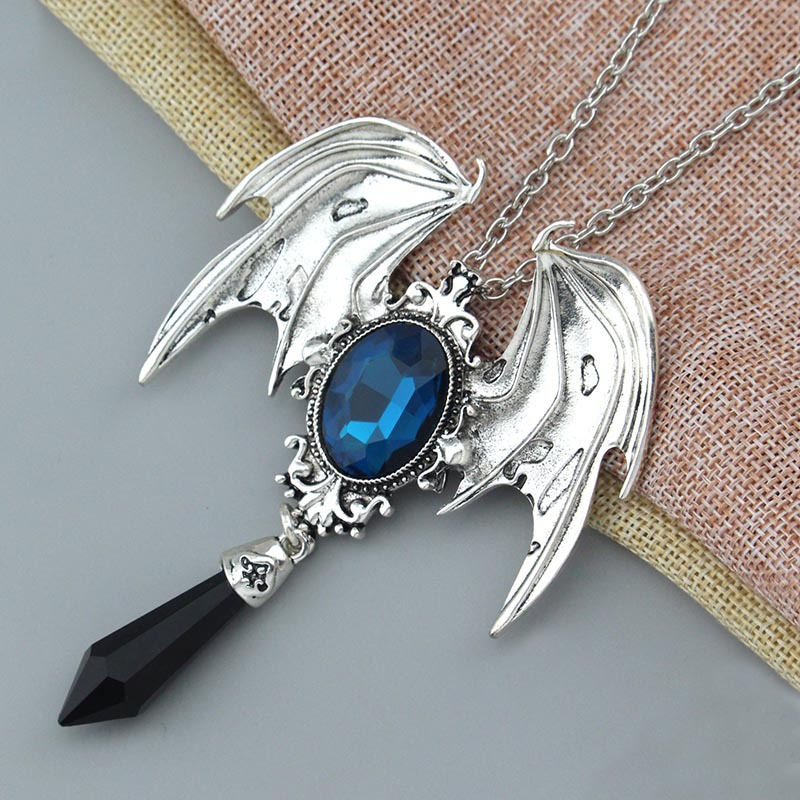 Vintage Style Wings Alloy Plating Inlay Artificial Gemstones Halloween Unisex Necklace Pendant