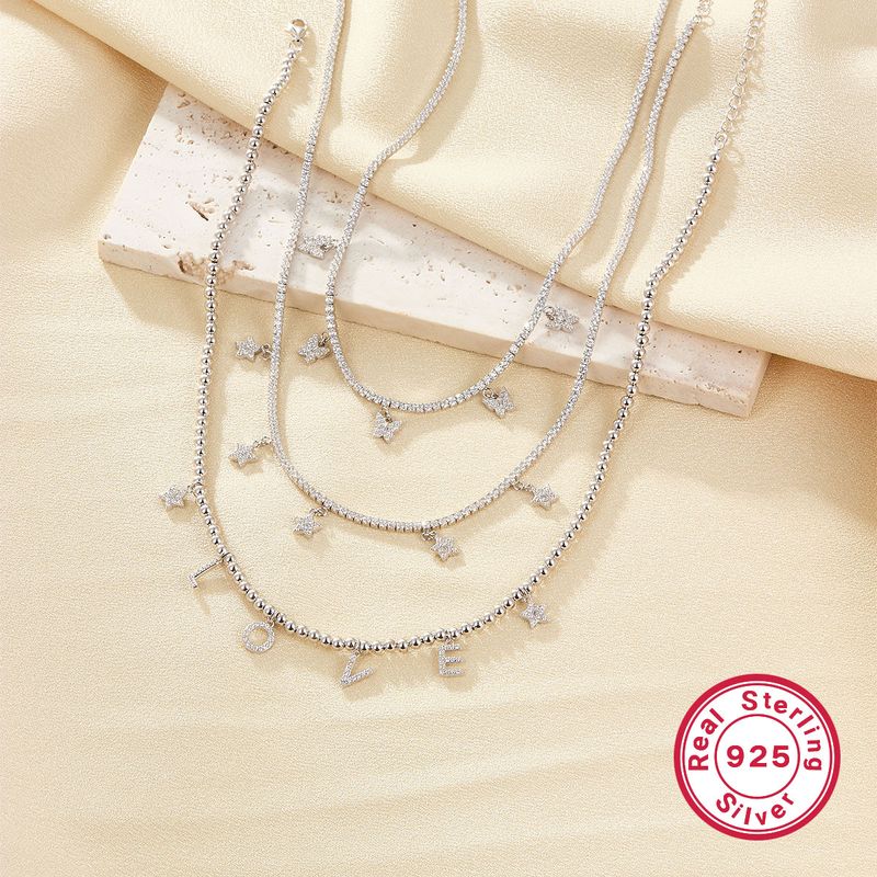 Lady Letter Star Butterfly Sterling Silver Plating White Gold Plated Necklace