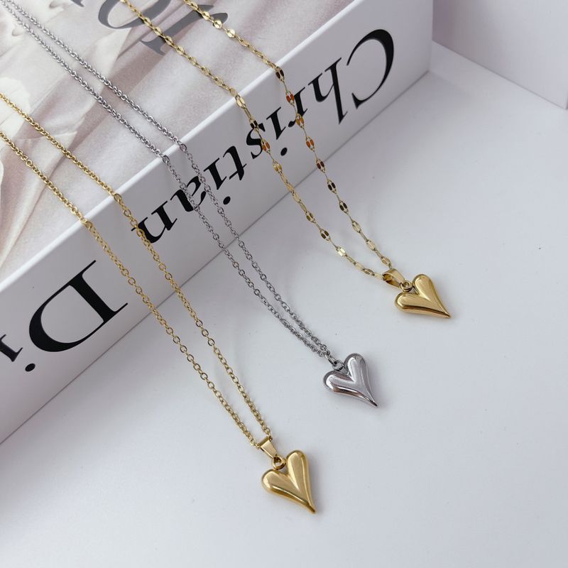 Titanium Steel Simple Style Polishing Heart Shape Pendant Necklace