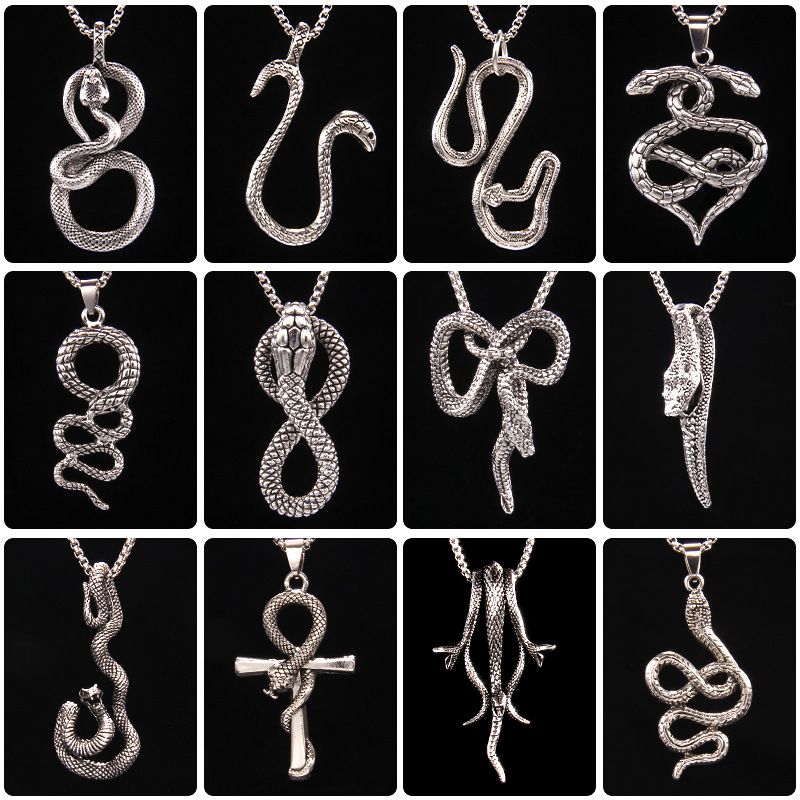 201 Stainless Steel Zinc Alloy Hip-Hop Retro Patchwork Snake Pendant Necklace