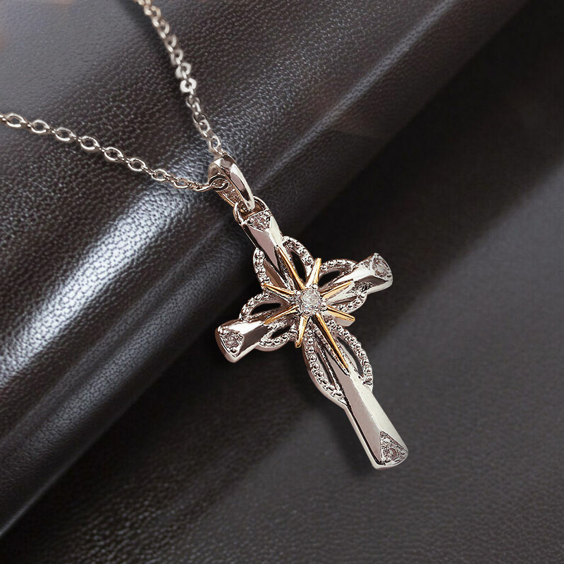 Vintage Style Cross Alloy Plating Silver Plated Women's Pendant Necklace