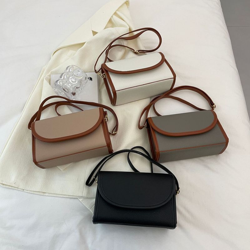 Women's Small Pu Leather Color Block Elegant Square Magnetic Buckle Shoulder Bag Crossbody Bag Square Bag