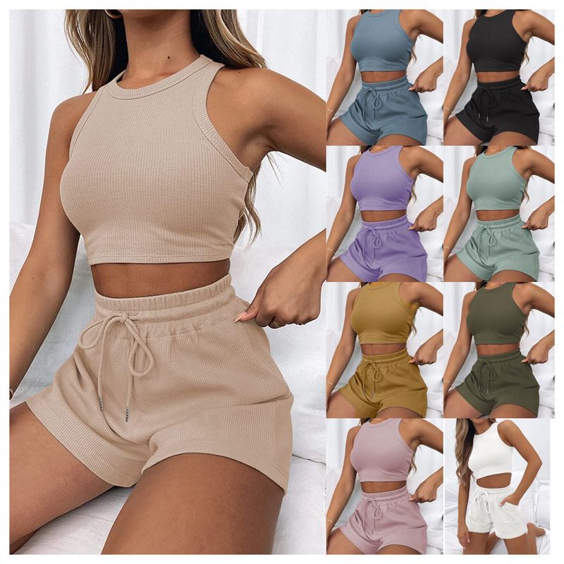 Women's Fashion Streetwear Solid Color Polyester Pocket Shorts Sets