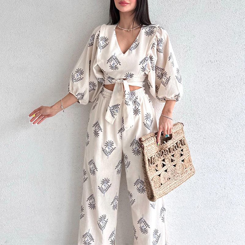 Women's Casual Flower Polyester Printing Leisure Suit Pants Sets
