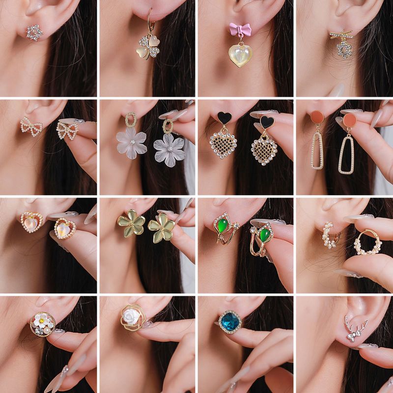 1 Pair Sweet Streetwear Flower Plating Inlay Alloy Artificial Gemstones Artificial Pearls Drop Earrings Ear Studs