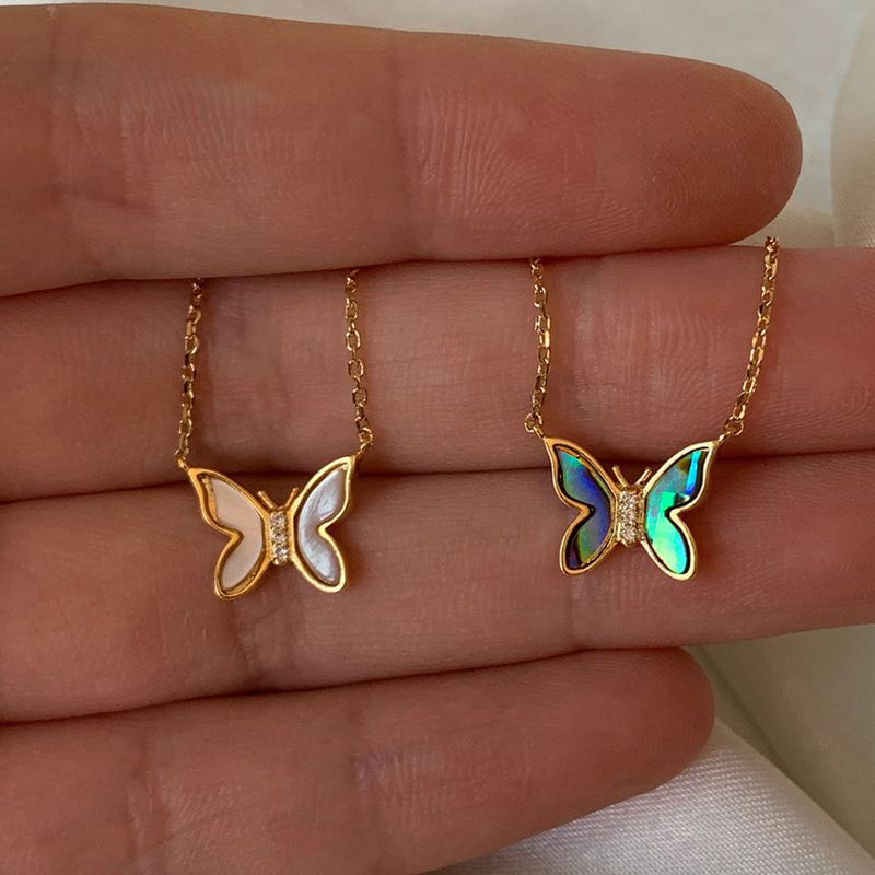 Shell Copper Streetwear Plating Inlay Butterfly Shell Pendant Necklace