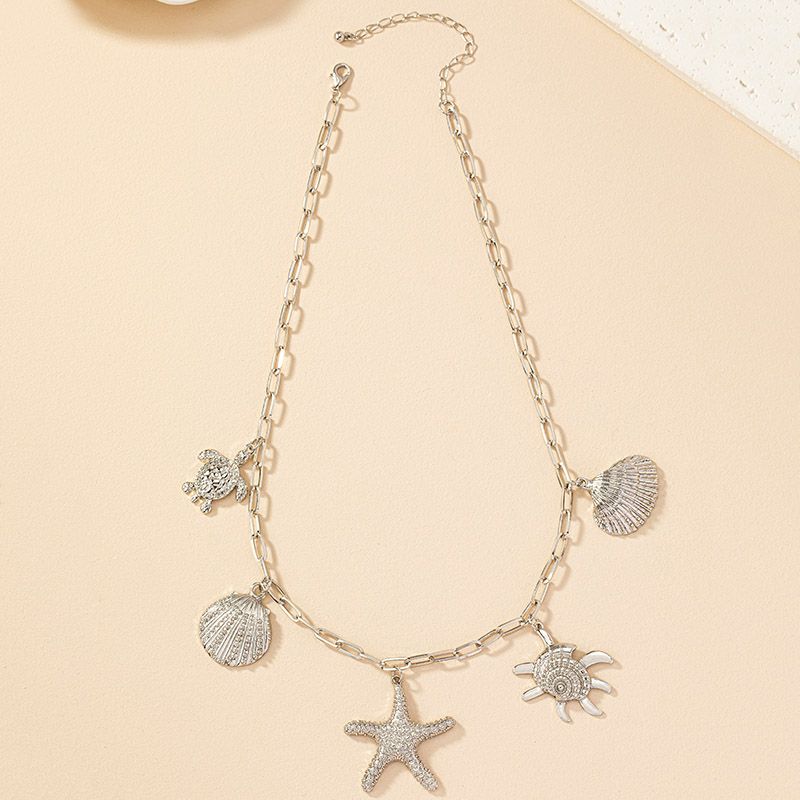 Retro Vacation Starfish Conch Shell Alloy Plating Unisex Pendant Necklace