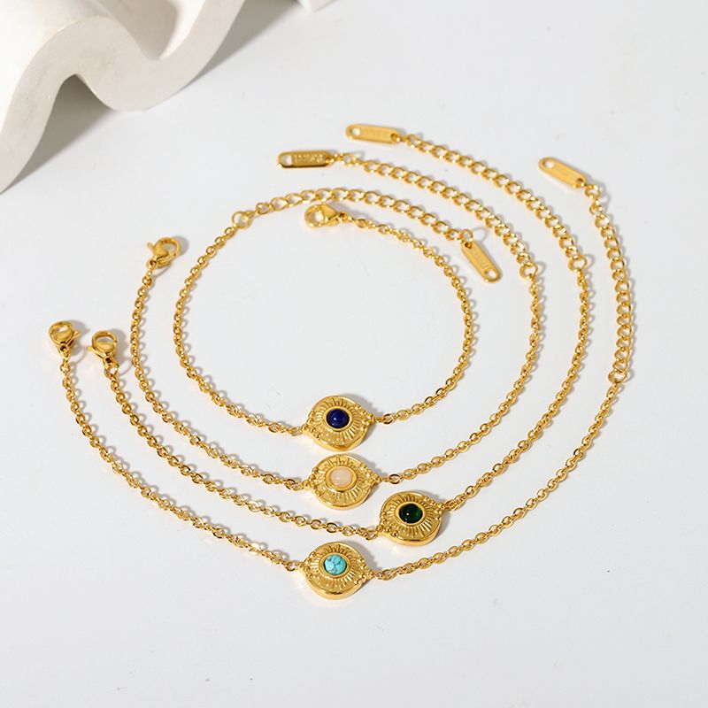Wholesale Jewelry Elegant Vintage Style Lady Round 304 Stainless Steel Turquoise Inlay Bracelets