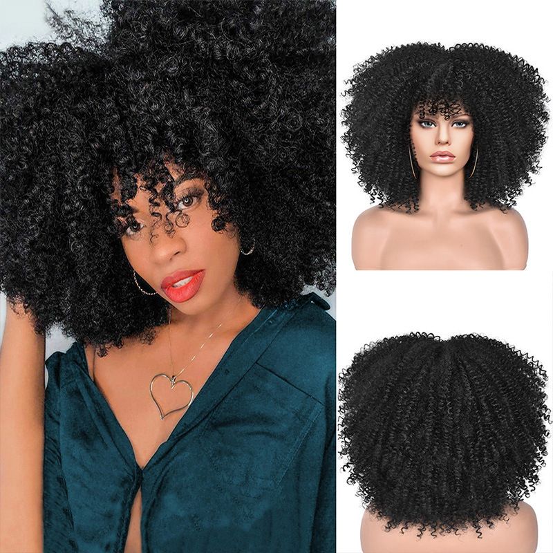 Women's African Style Casual High Temperature Wire Air Bangs Short Curly Hair Wigs