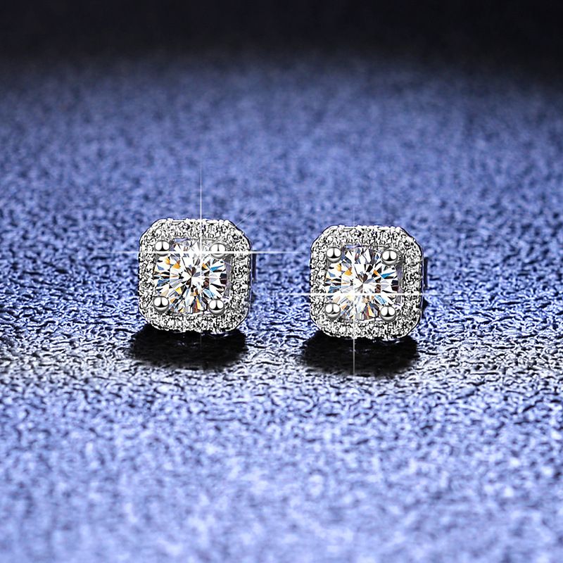 Style Simple Carré Argent Sterling Moissanite Zircon Boucles D'oreilles En Masse