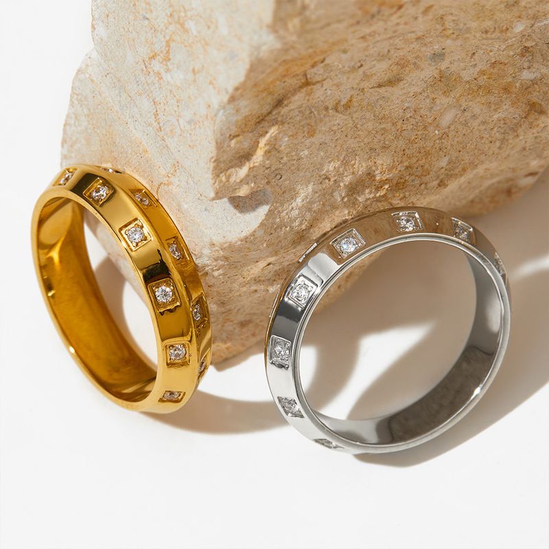 304 Stainless Steel 16K Gold Plated White Gold Plated Gold Plated Simple Style Inlay Solid Color Zircon Rings