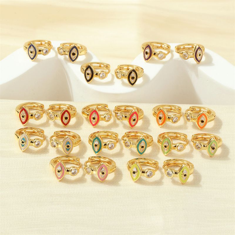 1 Pair Simple Style Streetwear Rainbow Devil's Eye Enamel Plating Inlay Copper Zircon 18k Gold Plated Earrings