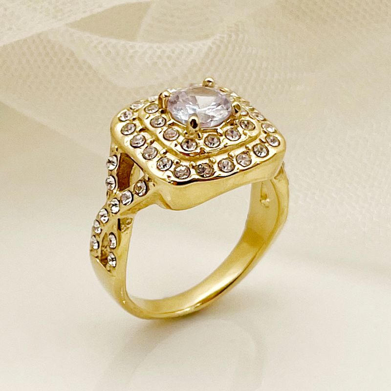304 Stainless Steel 14K Gold Plated Vintage Style Lady Plating Inlay Geometric Zircon Rings