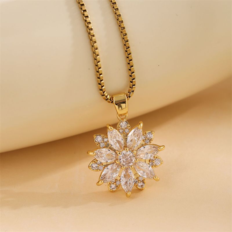 Stainless Steel Titanium Steel 18K Gold Plated Cute Plating Inlay Snowflake Zircon Pendant Necklace