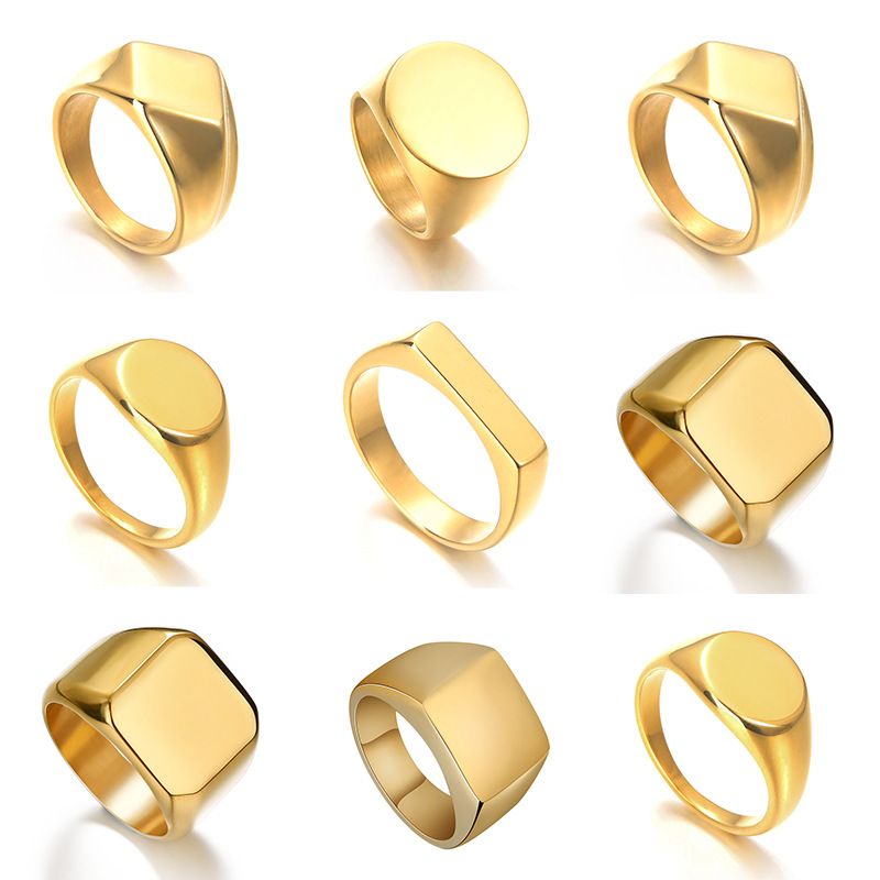 Retro Simple Style Square Oval 304 Stainless Steel Plating 18K Gold Plated Unisex Wide Band Rings Rings