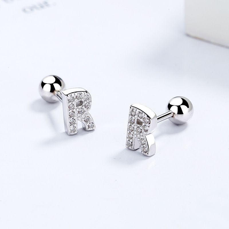 1 Pair Simple Style Letter Plating Inlay Sterling Silver Zircon Ear Studs