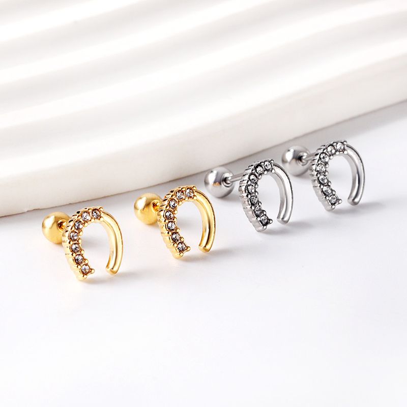 1 Pair Simple Style U Shape Inlay Stainless Steel Zircon Ear Studs